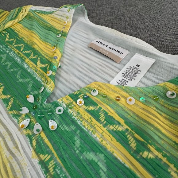 Alfred Dunner Womens Top Short Sleeve Shirt Plus 2X Short Sleeve Yellow Green Wh - Picture 7 of 11